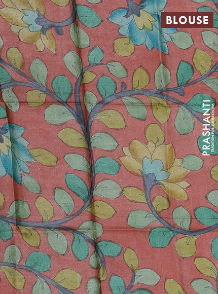 Mangalgiri silk cotton saree green and peach with allover silver zari checked pattern and temple design silver zari woven border