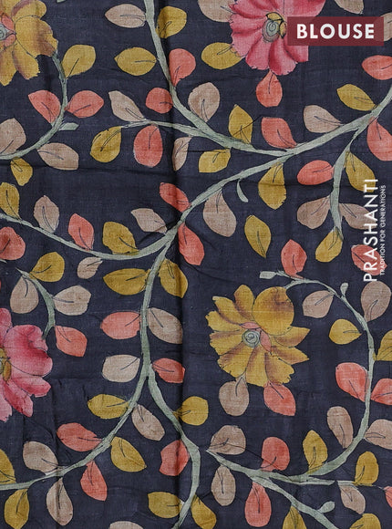 Mangalgiri silk cotton saree black and elephant grey with allover silver zari checked pattern and temple design silver zari woven border