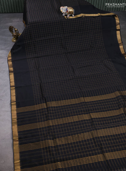 Mangalgiri silk cotton saree black and beige with allover zari checked pattern and temple design zari woven border