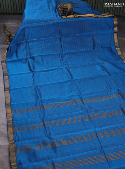 Mangalgiri silk cotton saree peacock blue and maroon shade with allover zari checked pattern and temple design zari woven border