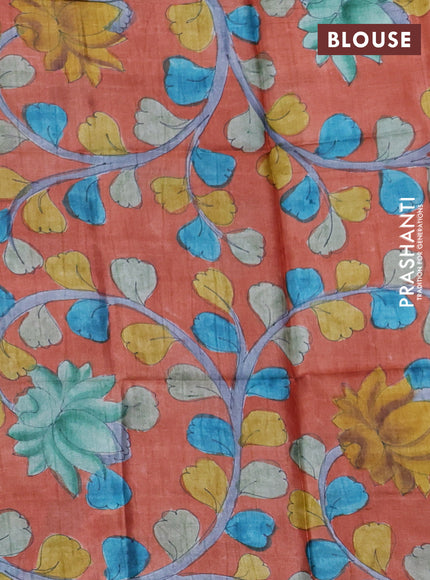 Mangalgiri silk cotton saree light blue and orange with plain body and temple design silver zari woven border