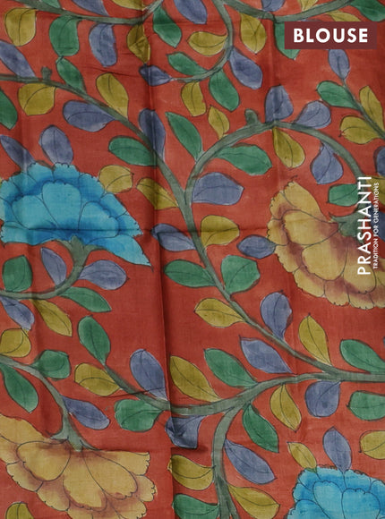 Mangalgiri silk cotton saree green and orange with plain body and temple design silver zari woven border