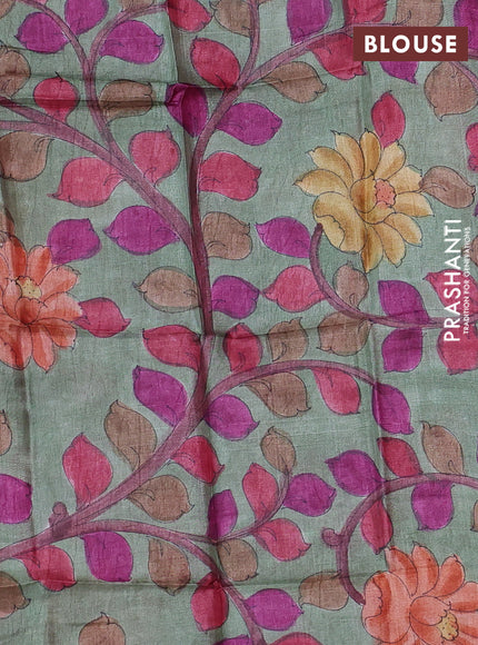 Mangalgiri silk cotton saree pink and green shade with plain body and temple design silver zari woven border