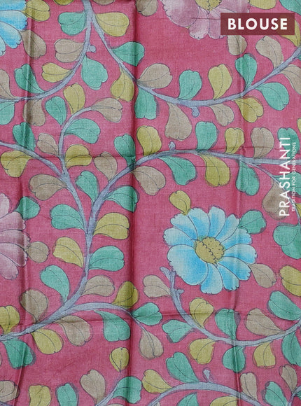 Mangalgiri silk cotton saree green and pink shade with plain body and temple design silver zari woven border