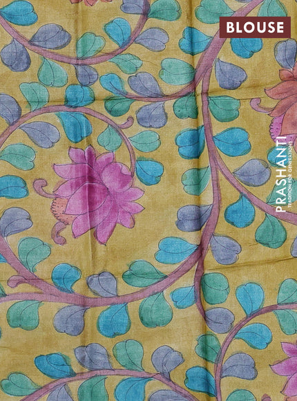Mangalgiri silk cotton saree navy blue and mustard yellow with plain body and temple design silver zari woven border
