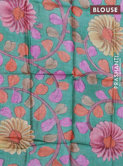 Mangalgiri silk cotton saree peach shade and green with plain body and temple design silver zari woven border