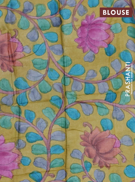 Mangalgiri silk cotton saree green and mustard yellow with plain body and temple design silver zari woven border