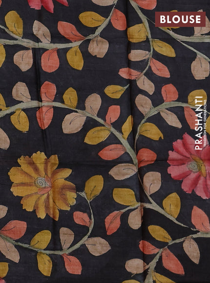 Mangalgiri silk cotton saree orange and elephant grey with plain body and temple design silver zari woven border