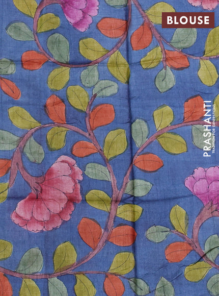 Mangalgiri silk cotton saree orange and bluish grey with plain body and temple design silver zari woven border