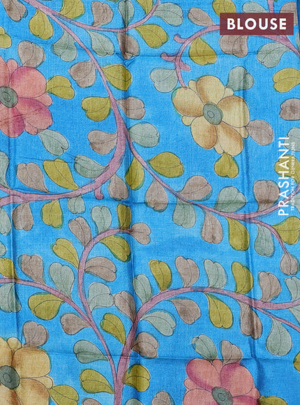 Mangalgiri silk cotton saree peacock blue and blue with plain body and temple design silver zari woven border