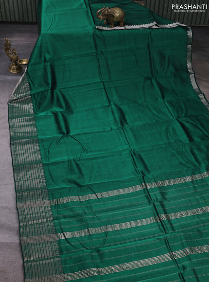 Mangalgiri silk cotton saree green and maroon shade with plain body and temple design silver zari woven border