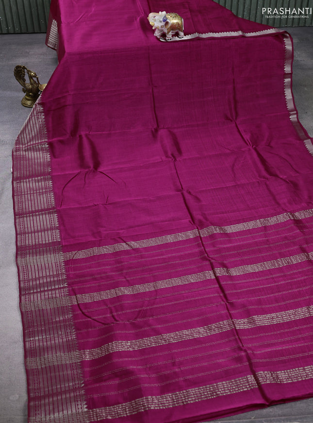 Mangalgiri silk cotton saree pink and bluish grey with plain body and temple design silver zari woven border