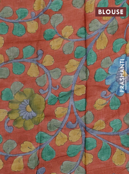 Mangalgiri silk cotton saree peacock blue and orange with plain body and temple design silver zari woven border