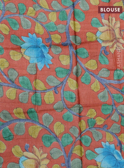 Mangalgiri silk cotton saree green and orange with plain body and temple design silver zari woven border