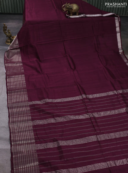 Mangalgiri silk cotton saree deep wine and cs blue with plain body and temple design silver zari woven border