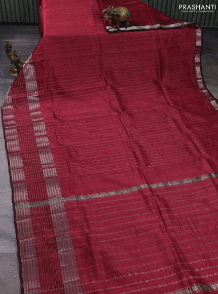 Mangalgiri silk cotton saree maroon and green with allover zari weaves and long silver zari woven border