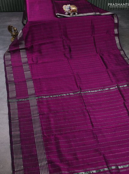 Mangalgiri silk cotton saree purple and green shade with allover zari weaves and long silver zari woven border