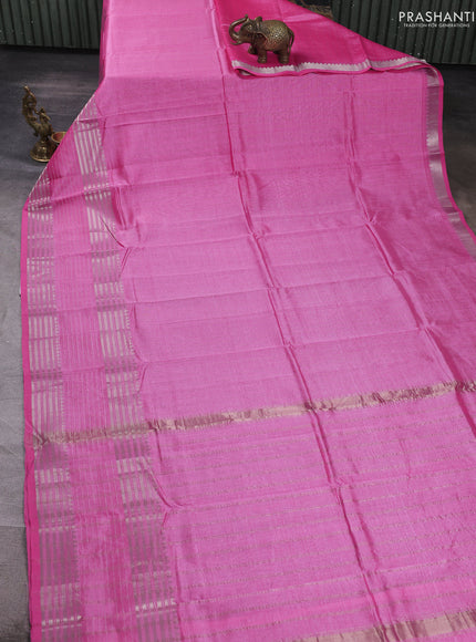 Mangalgiri silk cotton saree light pink and teal green with allover zari weaves and long silver zari woven border