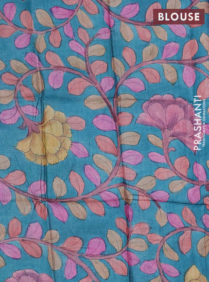 Mangalgiri silk cotton saree light pink and teal green with allover zari weaves and long silver zari woven border