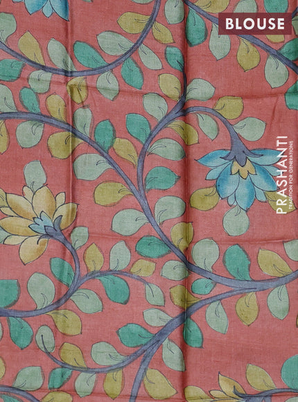 Mangalgiri silk cotton saree peacock blue and peach shade with plain body and long silver zari woven border