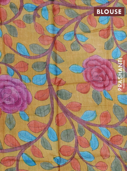 Mangalgiri silk cotton saree dual shade of pinkish orange and mustard yellow with plain body and long silver zari woven border