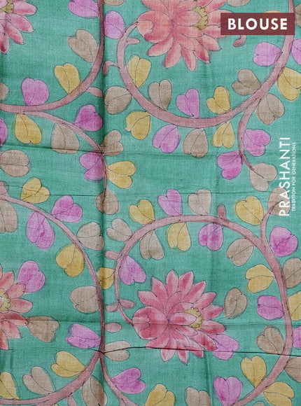 Mangalgiri silk cotton saree deep jamun and green with plain body and long silver zari woven border