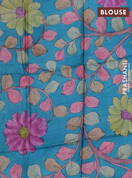 Mangalgiri silk cotton saree orange and teal blue with allover silver zari weaves and annam silver zari woven border