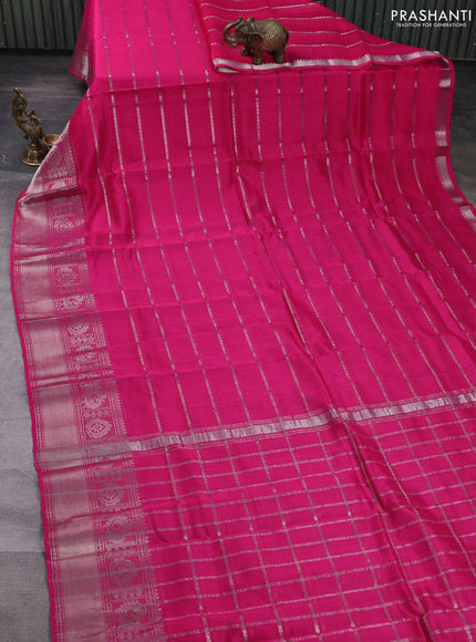 Mangalgiri silk cotton saree pink and cs blue with allover silver zari weaves and annam silver zari woven border