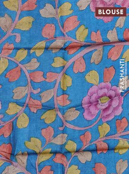 Mangalgiri silk cotton saree pink and cs blue with allover silver zari weaves and annam silver zari woven border