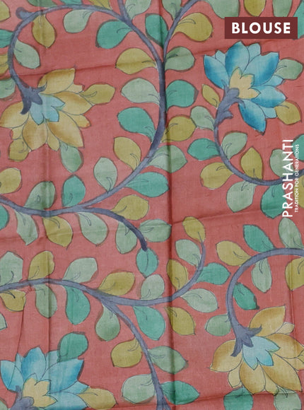 Mangalgiri silk cotton saree green and orange with allover silver zari weaves and annam silver zari woven border