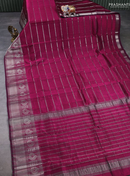Mangalgiri silk cotton saree dark magenta pink and elephant grey with allover silver zari weaves and annam silver zari woven border