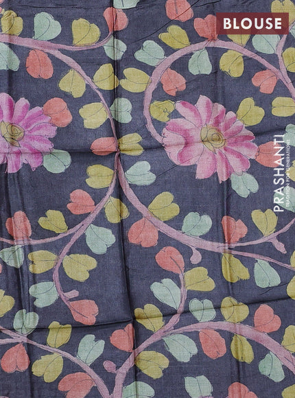 Mangalgiri silk cotton saree dark magenta pink and elephant grey with allover silver zari weaves and annam silver zari woven border