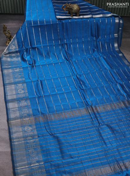 Mangalgiri silk cotton saree blue and maroon shade with allover silver zari weaves and annam silver zari woven border