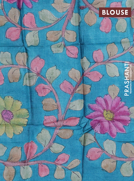 Mangalgiri silk cotton saree dark magenta pink and teal blue with allover silver zari weaves and annam silver zari woven border