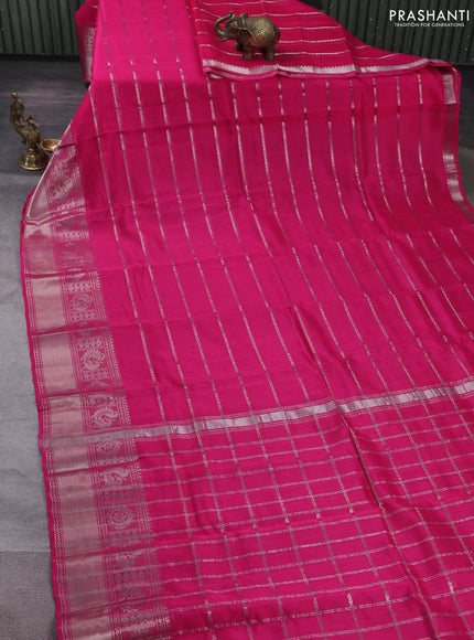 Mangalgiri silk cotton saree pink and blue with allover silver zari weaves and annam silver zari woven border