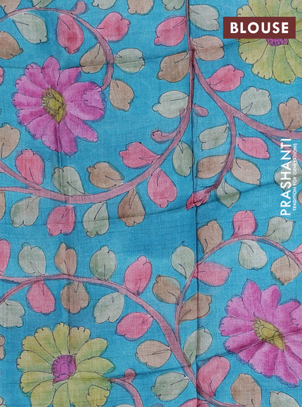 Mangalgiri silk cotton saree pink and blue with allover silver zari weaves and annam silver zari woven border