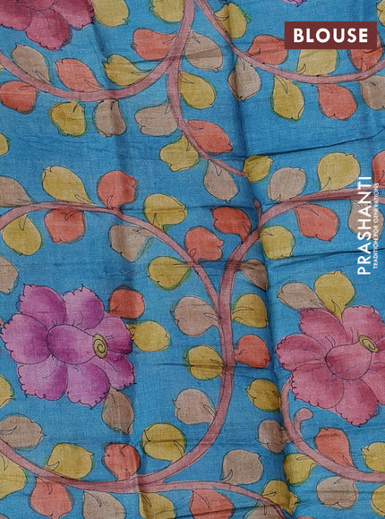 Mangalgiri silk cotton saree maroon and blue with allover silver zari weaves and annam silver zari woven border