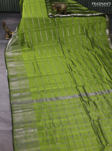 Mangalgiri silk cotton saree light green and pink with allover silver zari weaves and long silver zari woven border