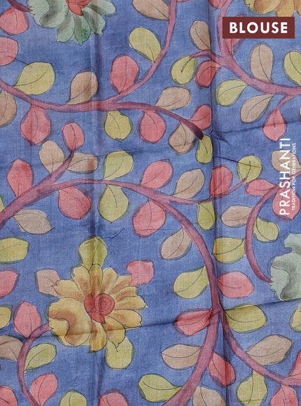 Mangalgiri silk cotton saree peach orange and bluish grey with plain body and long temple design silver zari woven border
