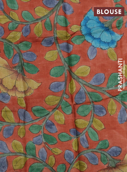 Mangalgiri silk cotton saree green and orange with allover silver zari checked pattern and rettapet silver zari woven border
