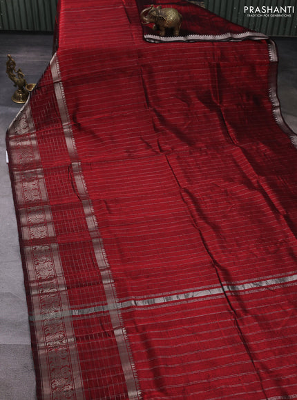 Mangalgiri silk cotton saree maroon and mustard yellow with allover silver zari weaves and long annam silver zari woven border