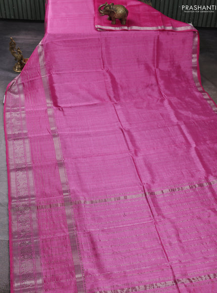 Mangalgiri silk cotton saree light pink and teal blue with allover silver zari weaves and long annam silver zari woven border