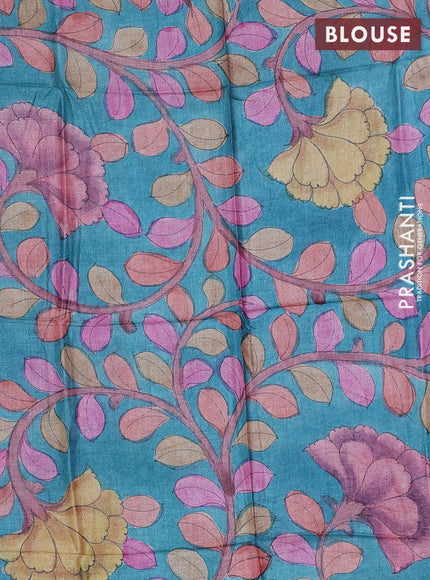 Mangalgiri silk cotton saree light pink and teal blue with allover silver zari weaves and long annam silver zari woven border