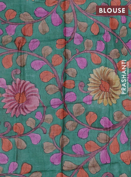Mangalgiri silk cotton saree peach orange and green with plain body and long silver zari woven border