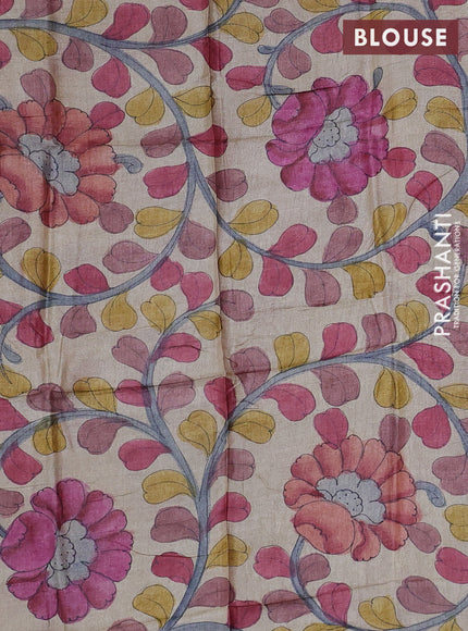 Mangalgiri silk cotton saree purple and beige with allover silver zari weaves and long annam silver zari woven border