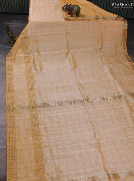 Mangalgiri silk cotton saree pale yellow and maroon shade with allover silver zari checked pattern and rettapet silver zari woven border