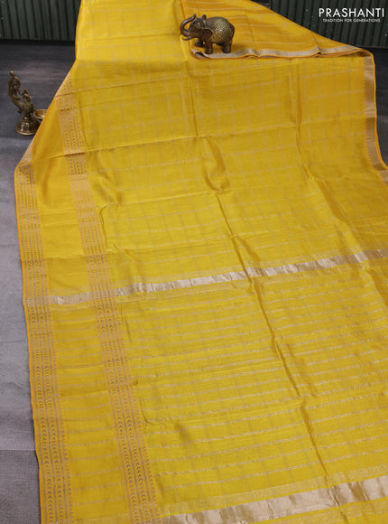 Mangalgiri silk cotton saree yellow and magenta pink with allover silver zari checked pattern and rettapet silver zari woven border