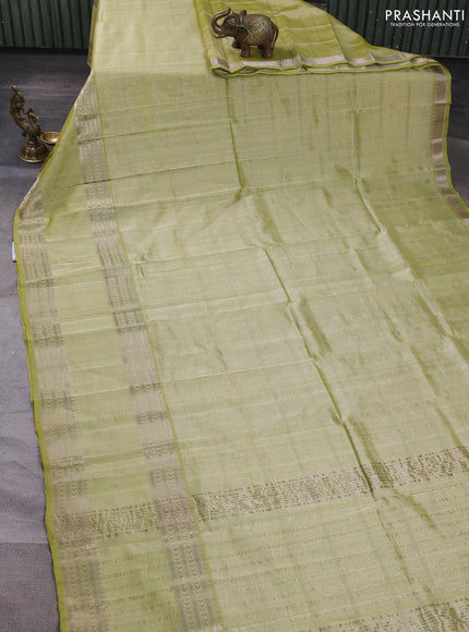 Mangalgiri silk cotton saree elaichi green and peach shade with allover silver zari checked pattern and rettapet silver zari woven border