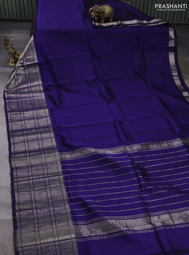 Mangalgiri silk cotton saree deep violet and pink with plain body and long annam silver zari woven border