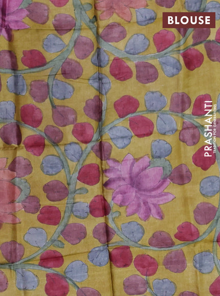 Mangalgiri silk cotton saree violet and mustard yellow with plain body and long annam silver zari woven border